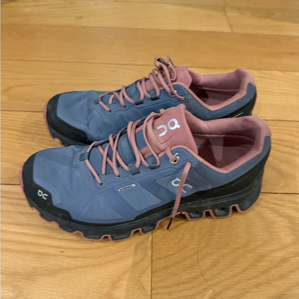 On Running Women's Cloudventure Waterpoof Trail Shoes in Blue and Pink